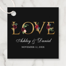 Waterverf Burgundy Floral Black Gold Love Bedankjes Labels