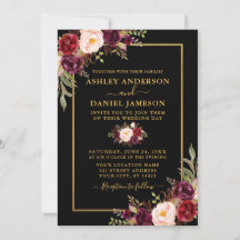 Waterverf Burgundy Floral Black Gold Wedding