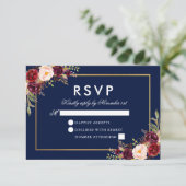 Waterverf Burgundy Floral Blue Gold RSVP (Staand voorkant)