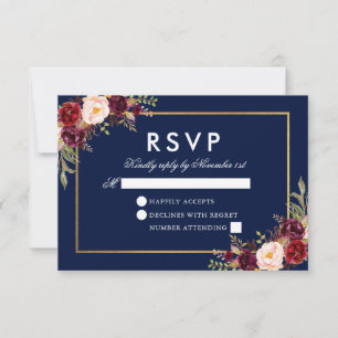 Waterverf Burgundy Floral Blue Gold RSVP