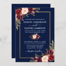 Waterverf Burgundy Floral Blue Gold Wedding