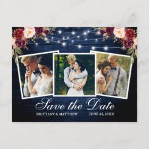 Waterverf Burgundy Floral Blue Wood 3 Foto Briefkaart