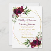 Waterverf Burgundy Floral Boho Gold Lijst Wedding Kaart (Voorkant)