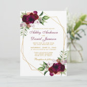 Waterverf Burgundy Floral Boho Gold Lijst Wedding Kaart (Staand voorkant)