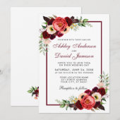 Waterverf Burgundy Floral Boho Wedding Invite Kaart (Voorkant / Achterkant)