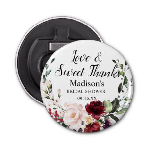 Waterverf Burgundy Floral Bouquet bedankt Button Flesopener