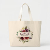 Waterverf Burgundy Floral Bouquet Bridesmaid Grote Tote Bag (Voorkant)