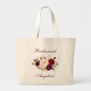Waterverf Burgundy Floral Bridesmaid Grote Tote Bag