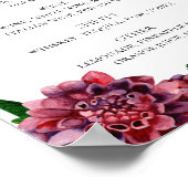 Waterverf burgundy floral bruiloft drink menu poster (Hoek)