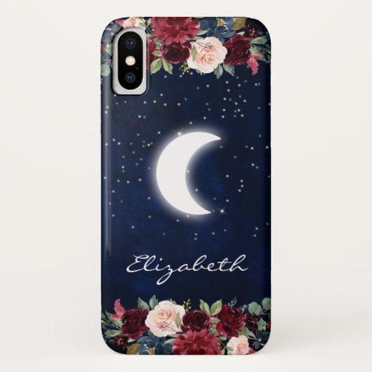 Waterverf Burgundy Floral Celestial Moon Case-Mate iPhone Case (Achterkant)