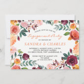 Waterverf Burgundy Floral Engagement Party Kaart (Voorkant)