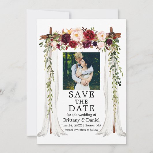 Waterverf Burgundy Floral foto van Weddenschap Can Save The Date (Voorkant)