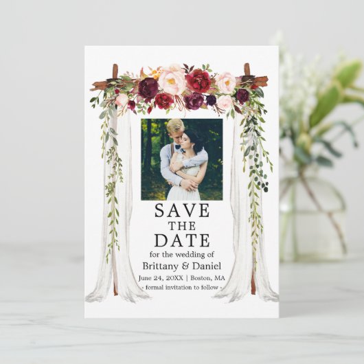Waterverf Burgundy Floral foto van Weddenschap Can Save The Date (Staand voorkant)