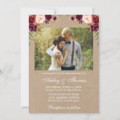 Waterverf Burgundy Floral Foto Wedding Kraft Kaart (Voorkant)
