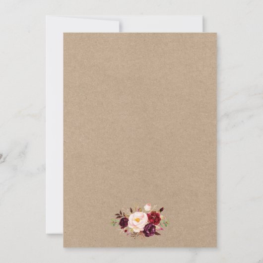 Waterverf Burgundy Floral Foto Wedding Kraft Kaart (Achterkant)