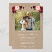 Waterverf Burgundy Floral Foto Wedding Kraft Kaart (Voorkant / Achterkant)