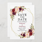 Waterverf Burgundy Floral Geo Lijst Save The Date (Voorkant / Achterkant)