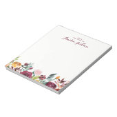 Waterverf Burgundy Floral - Gepersonaliseerde schr Notitieblok (Linkerzijde)