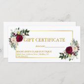 Waterverf Burgundy Floral Gift Certificate Gold (Voorkant / Achterkant)