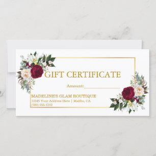 Waterverf Burgundy Floral Gift Certificate Gold