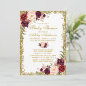 Waterverf Burgundy Floral Glitter Baby shower Kaart (Staand voorkant)