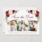 Waterverf Burgundy Floral Gold 3 Foto Save The Date (Voorkant)