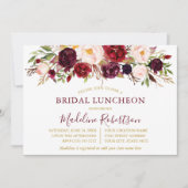Waterverf Burgundy Floral Gold Bridal Luncheon Kaart (Voorkant)