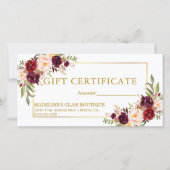 Waterverf Burgundy Floral Gold Gift Certificate (Voorkant)