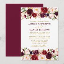 Waterverf Burgundy Floral Gold Modern Wedding