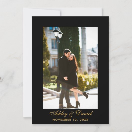 Waterverf Burgundy Floral Gold Photo Wedding Kaart (Achterkant)