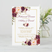 Waterverf Burgundy Floral Gold repesal Dinner Kaart (Staand voorkant)