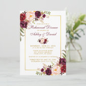 Waterverf Burgundy Floral Gold repesal Dinner W Kaart (Staand voorkant)