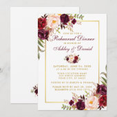 Waterverf Burgundy Floral Gold repesal Dinner W Kaart (Voorkant / Achterkant)