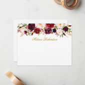 Waterverf Burgundy Floral Gold Specialized Notitiekaartje (Voorkant / Achterkant in situ)