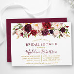 Waterverf Burgundy Floral Gold Vrijgezellenfeest Kaart<br><div class="desc">De moderne Elegant Waterverf Burgundy Floral Bridal Shower De Kaart van de Nobelprijsvraag omvat onder meer de bruine,  rode,  roze rozen en botanische groene bladeren. Trendy Calligraphy Script. Gold Text. Burgundy Terug.</div>