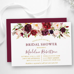 Waterverf Burgundy Floral Gold Vrijgezellenfeest Kaart