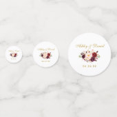 Waterverf Burgundy Floral Gold Wedding Confetti (Voorkanten)