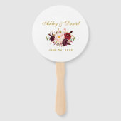 Waterverf Burgundy Floral Gold Wedding Handwaaier (Achterkant)