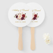 Waterverf Burgundy Floral Gold Wedding Handwaaier (Voorkant en achterkant)