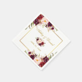 Waterverf Burgundy Floral Gold Wedding Servet (Hoek)
