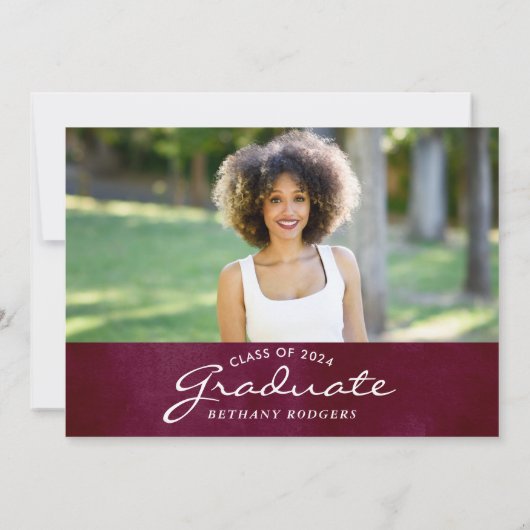 Waterverf Burgundy Floral Gradual Party Foto Kaart (Achterkant)