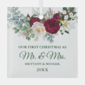 Waterverf Burgundy Floral Greenery de heer en mevr Glas Ornament (Voorkant)