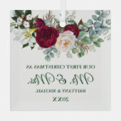 Waterverf Burgundy Floral Greenery de heer en mevr Glas Ornament (Achterkant)