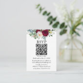 Waterverf Burgundy Floral Greenery QR RSVP Informatiekaartje (Staand voorkant)