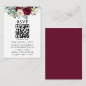 Waterverf Burgundy Floral Greenery QR RSVP Informatiekaartje (Voorkant / Achterkant)