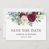 Waterverf Burgundy Floral Greenery Save The Date (Voorkant)