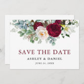 Waterverf Burgundy Floral Greenery Save The Date (Voorkant / Achterkant)