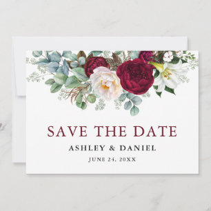 Waterverf Burgundy Floral Greenery Save The Date