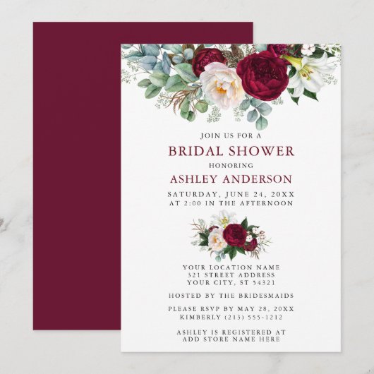 Waterverf Burgundy Floral Greenery Vrijgezellenfee Kaart (Voorkant / Achterkant)