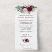 Waterverf Burgundy Floral Greenery Wedding All In One Uitnodiging (Binnen)